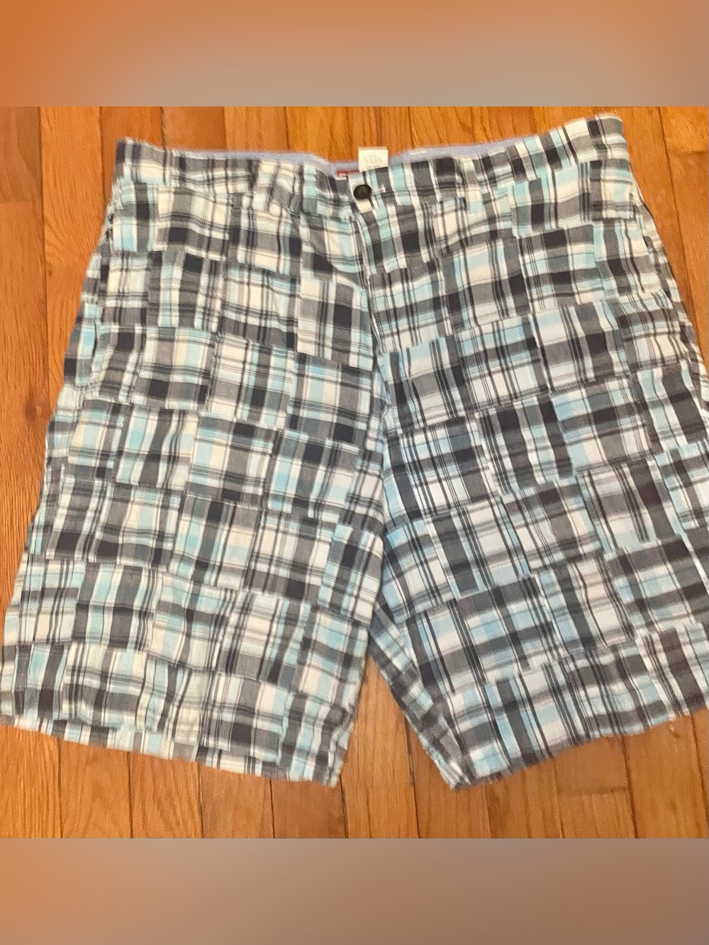 Chaps Madras Patchwork Shorts Mens 38 Preppy Croquet Coastal Summer Cotton
